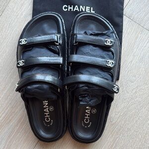 Chanel Lambskin Dad Sandals with CC logo straps